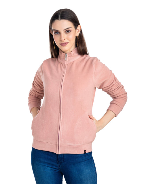 Moda Elementi Casual Pink Fleece Jacket for Women