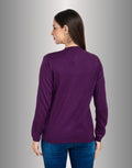 Moda Elementi Women's Classic Purple Button-Up Cardigan Round Collar Long Sleeves Woollen Cardigan