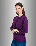 Moda Elementi Women's Classic Purple Button-Up Cardigan Round Collar Long Sleeves Woollen Cardigan