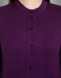 Moda Elementi Women's Classic Purple Button-Up Cardigan Round Collar Long Sleeves Woollen Cardigan