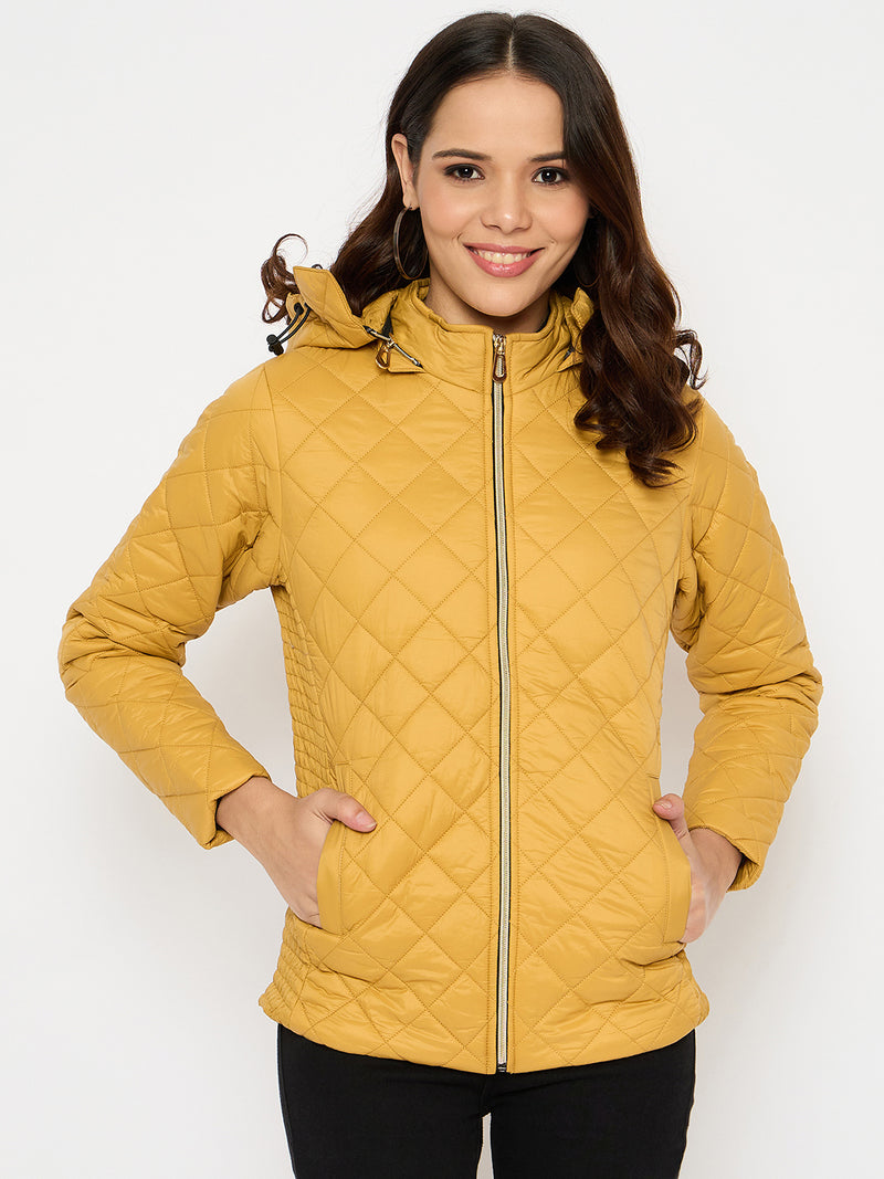 Moda Elementi Stylish Mustard Quilted Winter Jacket