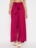 Moda Elementi Vibrant Magenta Wide-Leg Trousers with Waist Tie