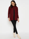 Moda Elementi Elegant Red Longline Jacket with Sequin Detailing