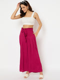 Moda Elementi Vibrant Magenta Wide-Leg Trousers with Waist Tie