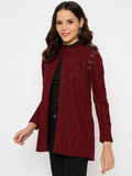 Moda Elementi Elegant Red Longline Jacket with Sequin Detailing