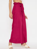 Moda Elementi Vibrant Magenta Wide-Leg Trousers with Waist Tie