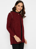 Moda Elementi Elegant Red Longline Jacket with Sequin Detailing