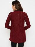 Moda Elementi Elegant Red Longline Jacket with Sequin Detailing