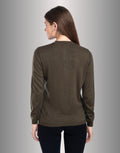 Moda Elementi Women's Classic Olive Button-Up Cardigan Round Collar Long Sleeves Woollen Cardigan