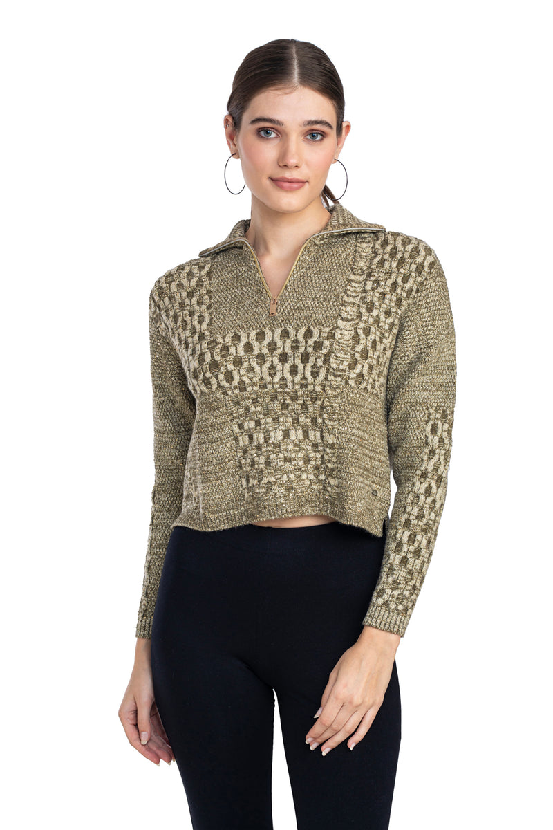 Moda Elementi Stylish Knitwear Look: Olive Textured Sweater