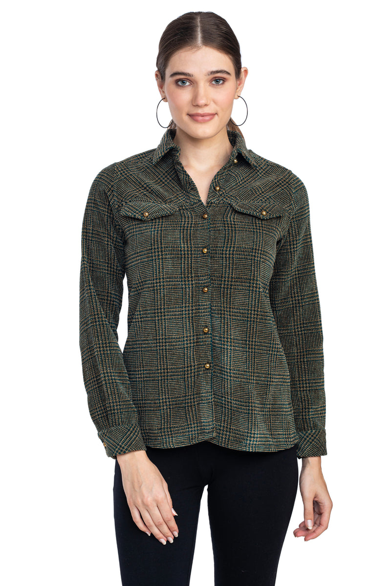 Moda Elementi Women's Plaid Button-Up Stylish Shirt