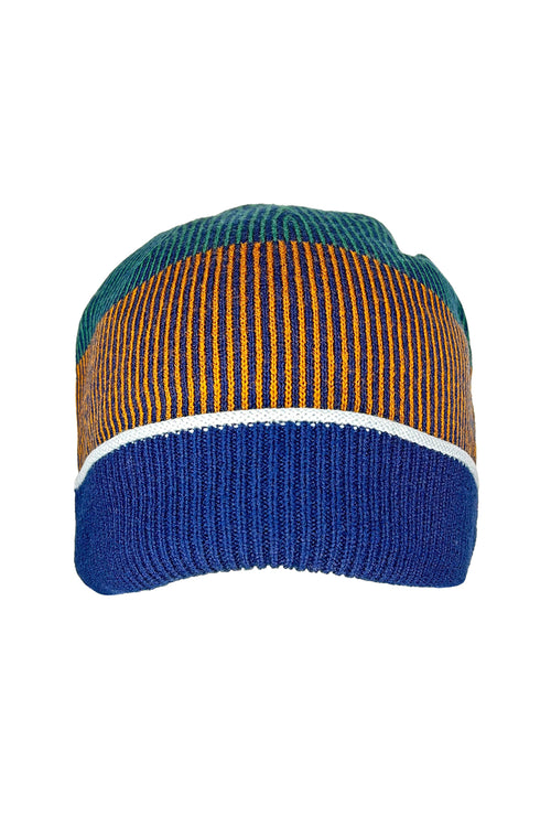 Moda Elementi Colorblock Striped Knit Beanie - Navy Cap