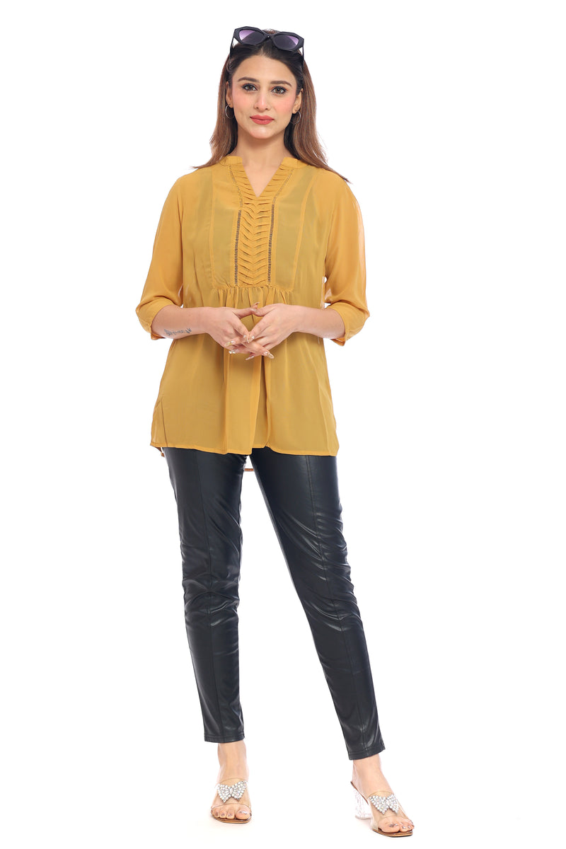 Moda Elementi Women’s Mustard 3/4 Sleeve Long Top