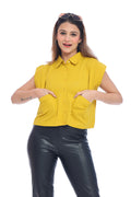 Moda Elementi Mustard Yellow Crop Shirt for Women