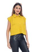 Moda Elementi Mustard Yellow Crop Shirt for Women