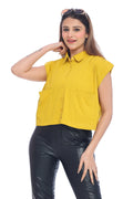 Moda Elementi Mustard Yellow Crop Shirt for Women