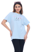 Moda Elementi  Women's Sky Blue Comfort Fit T-Shirt