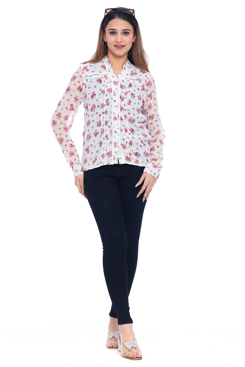 Moda Elementi Women’s White and Rose Pink Top