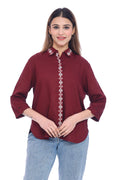 Moda Elementi Wine Red Shirt for Women