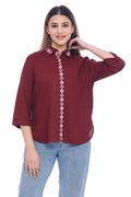 Moda Elementi Wine Red Shirt for Women