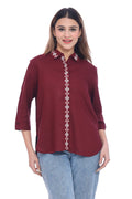 Moda Elementi Wine Red Shirt for Women