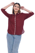 Moda Elementi Wine Red Shirt for Women