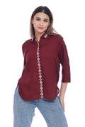 Moda Elementi Wine Red Shirt for Women