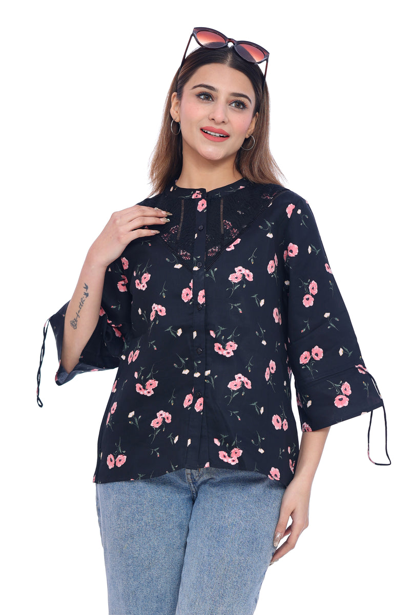 Moda Elementi Black & Pink Woven Top for Women