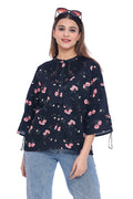 Moda Elementi Black & Pink Woven Top for Women