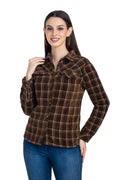 Moda Elementi Women's Plaid Button-Up Shirt - Earthy Tones