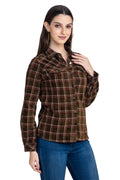 Moda Elementi Women's Plaid Button-Up Shirt - Earthy Tones