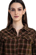 Moda Elementi Women's Plaid Button-Up Shirt - Earthy Tones