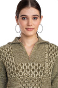 Moda Elementi Stylish Knitwear Look: Olive Textured Sweater