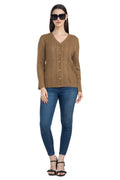 Moda Elementi Women's Cable Knit Button-Up Cardigan - Brown