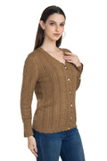 Moda Elementi Women's Cable Knit Button-Up Cardigan - Brown