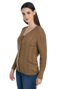 Moda Elementi Women's Cable Knit Button-Up Cardigan - Brown