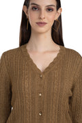 Moda Elementi Women's Cable Knit Button-Up Cardigan - Brown