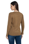 Moda Elementi Women's Cable Knit Button-Up Cardigan - Brown