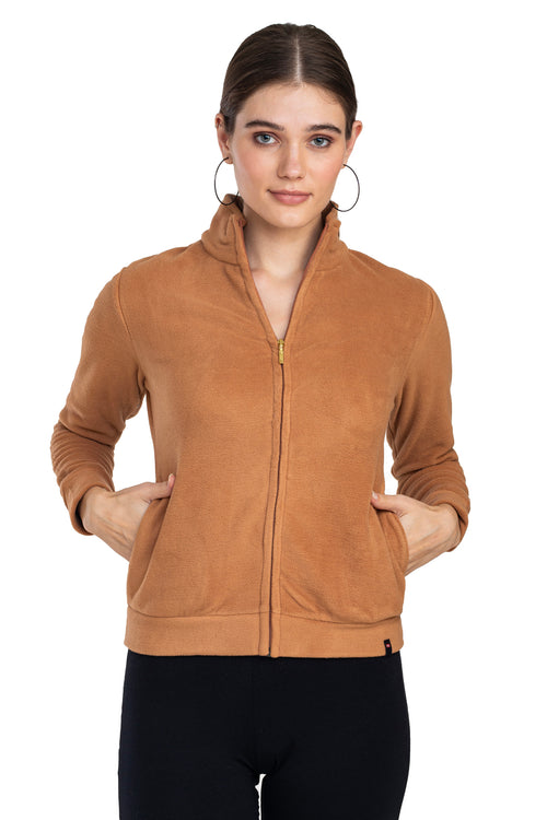 Moda Elementi Biscuit-Toned Casual Fleece Jacket for Women