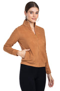 Moda Elementi Biscuit-Toned Casual Fleece Jacket for Women