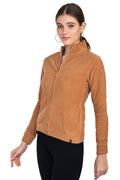 Moda Elementi Biscuit-Toned Casual Fleece Jacket for Women