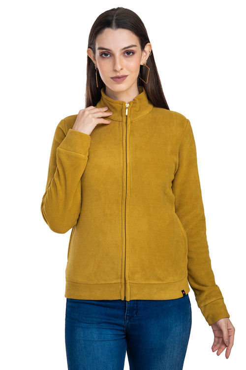 Moda Elementi Mustard Casual Fleece Jacket for Women