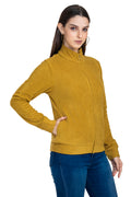 Moda Elementi Mustard Casual Fleece Jacket for Women