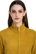 Moda Elementi Mustard Casual Fleece Jacket for Women