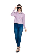 Moda Elementi Elegant Lilac Knitted Sweater with Collar and Zipper Detail