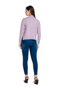 Moda Elementi Elegant Lilac Knitted Sweater with Collar and Zipper Detail