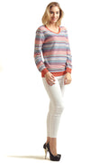 V Neck Multi Striped Jumper - MODA ELEMENTI