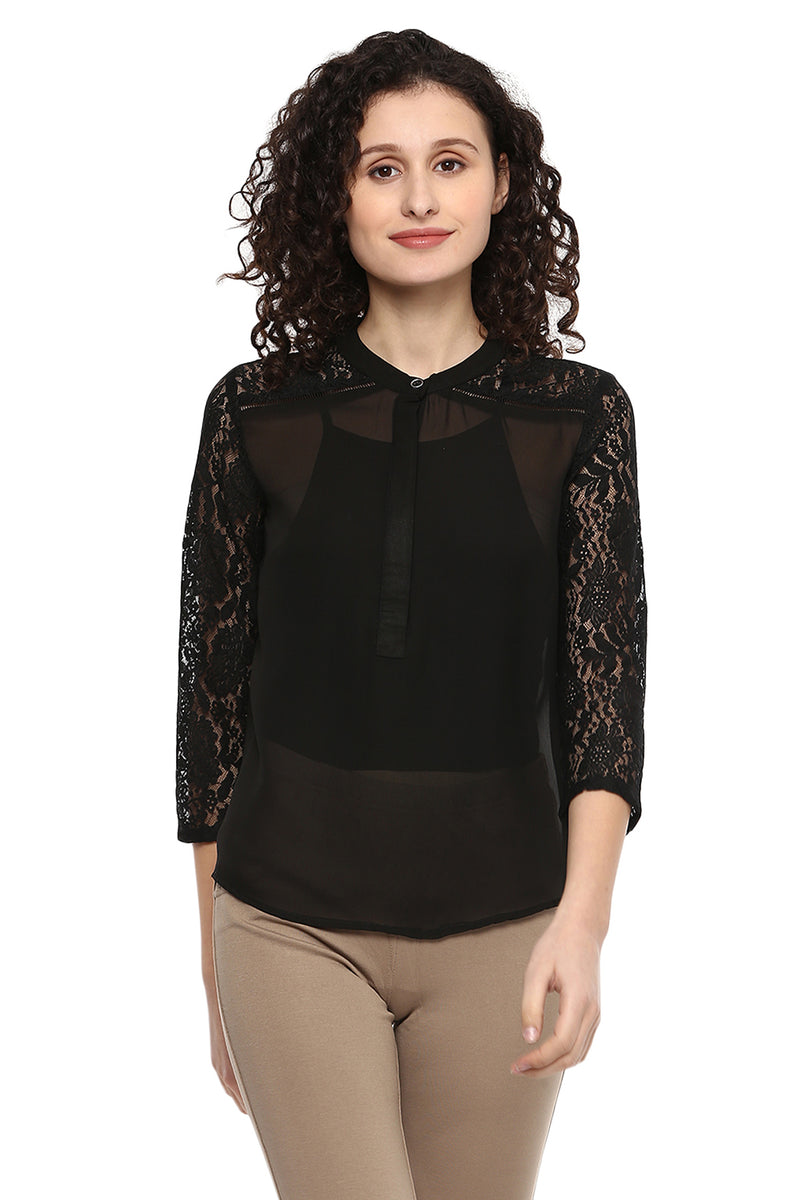 Floral Lace Sleeve Casual Top - MODA ELEMENTI